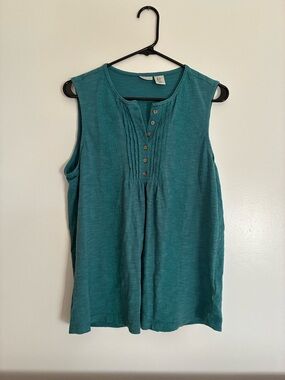 Max Studio Teal Sleeveless Button Henley Tank